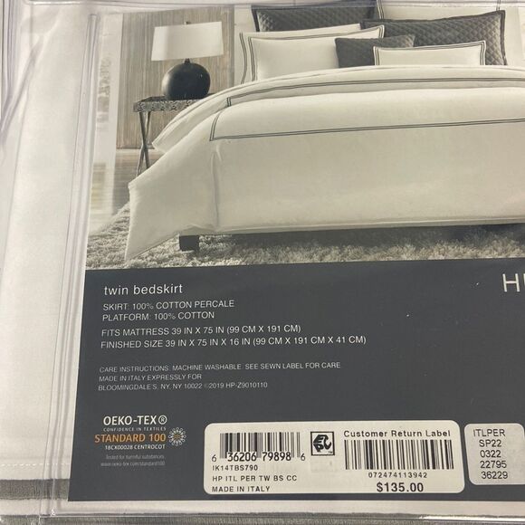 HUDSON PARK COLLECTION Italian Linens Bedskirt, white/stripe Charcoal - Picture 3 of 4